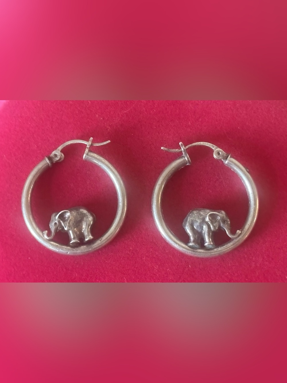 Vintage 925 Elephant Hoop Earrings 1” Sterling Silver